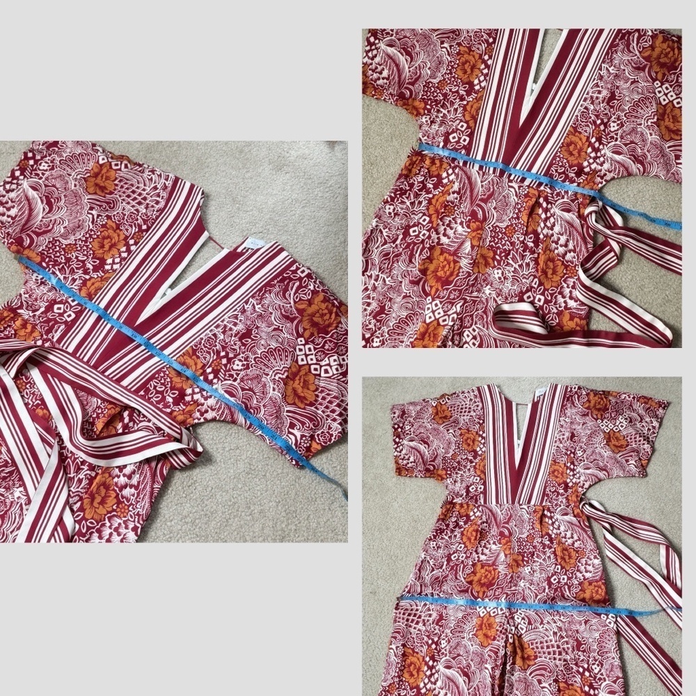 Elie Tahari Jumpsuit Silk Occasion Jumpsuit Botanical All Over Print V-Neck Belt - Picture 13 of 16